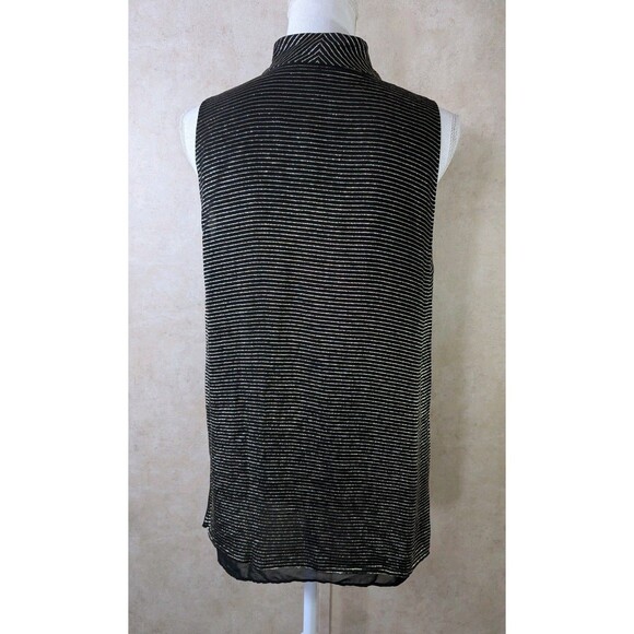 Lafayette 148 Silk Blouse Womens M Black Gold Stripe Sleeveless Bow Luxury - Picture 3 of 11